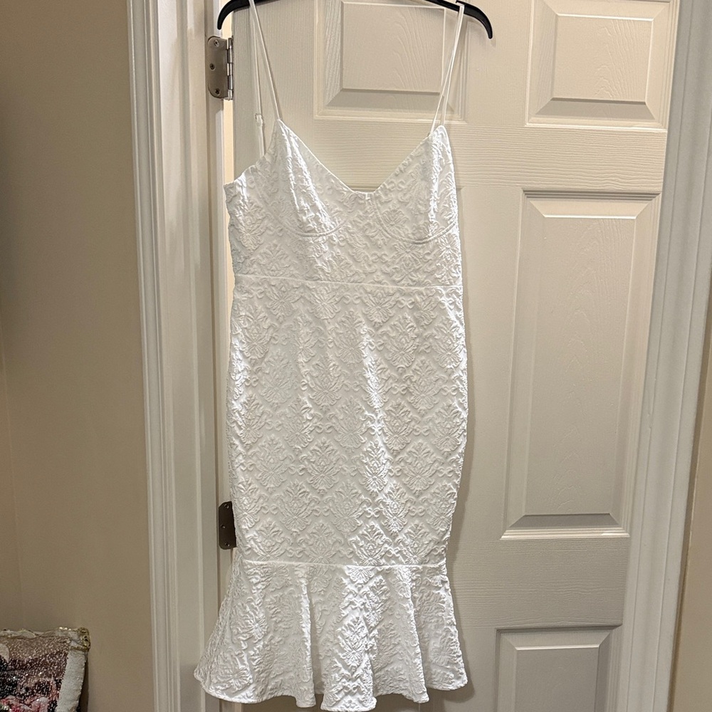 Fashion Nova White Textured Midi Dress